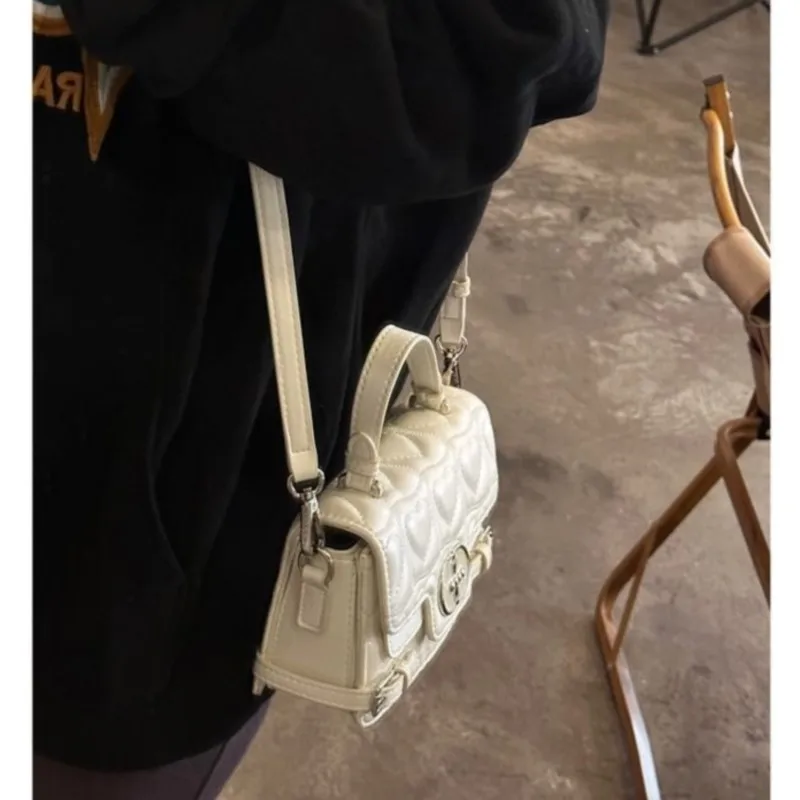 JIAERDI Love Diamond Pattern White Hand Bag Purse Women Retro Leather Handle Y2k Hand Bag Female Vintage Shoulder Crossbody Bags