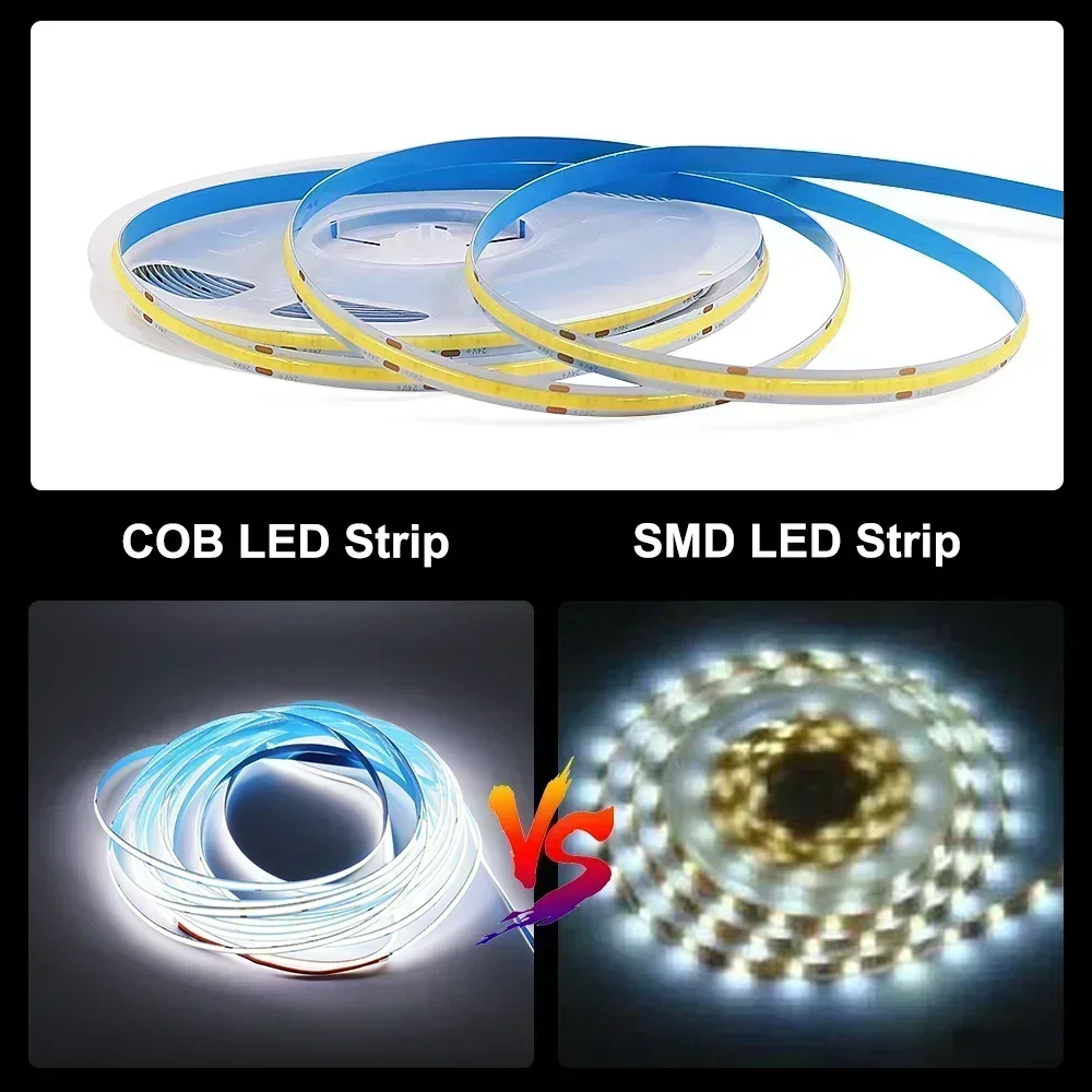 COB LED 스트립 조명 312 LED, 고밀도 유연한 테이프 리본, 따뜻한 흰색, 자연 쿨 화이트, 10m, 3000K, 6000K, LED 조명, DC12V, 24V