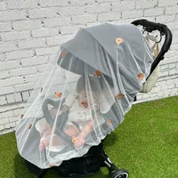 Baby Stroller Cover Breathable Mosquito Net Mesh Pram Cartoon Embroidery Bear Sunshade Stroller Accessories Travel Gauze Curtain