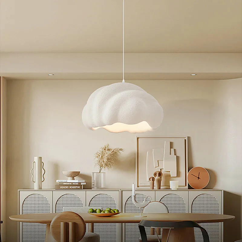 

French Dining Room Wabi Sabi LED Pendant Lamp Nordic Cream Style Bar Bedroom Chandelier Fixture Model Room Bar Decorative Lights