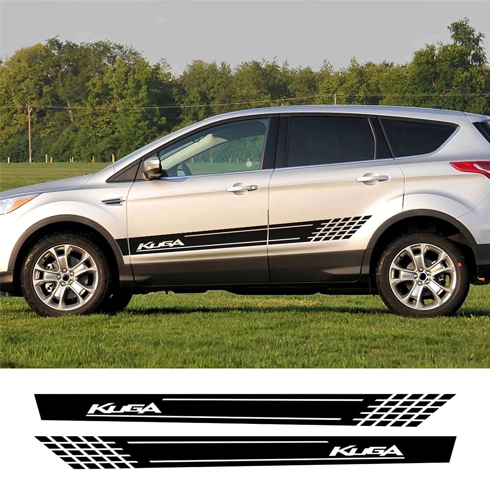 

2Pcs Car Side Door Stripes Skirt Vinyl Stickers Apply for Ford Kuga Decor Decal Auto Body Styling Accessories