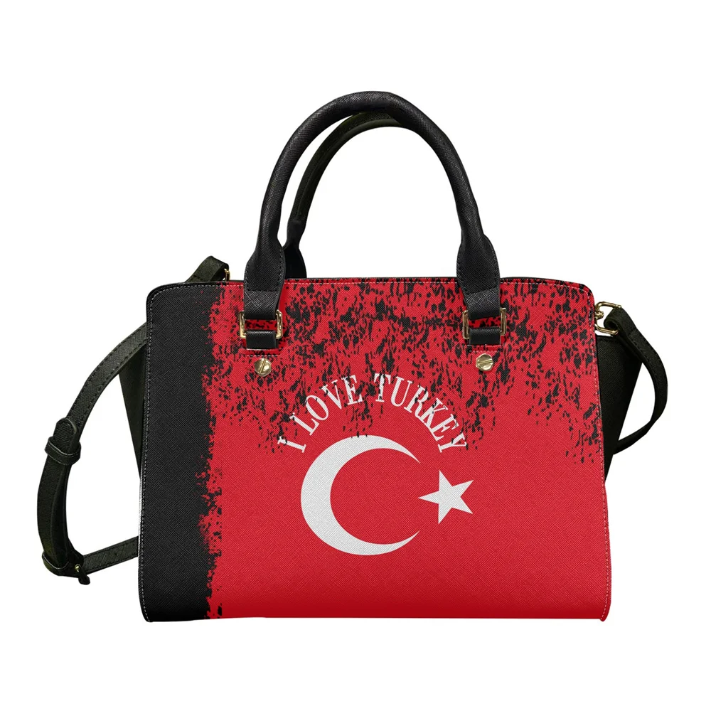 Custom Turkey Flag Moon Star Logo 2023 New Luxury PU Leather Women's  Designer Detachable Shoulder Straps