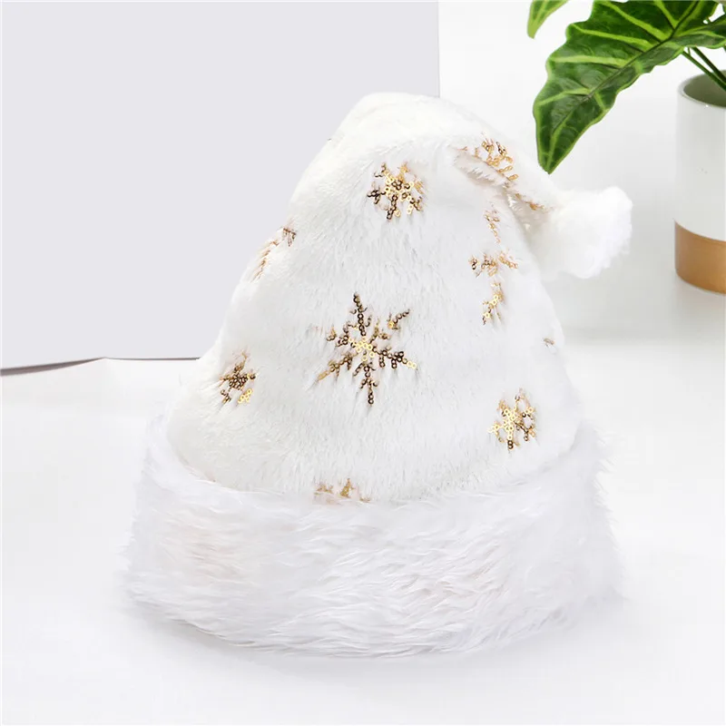 White Soft Plush Christmas Hat Party Snowflake Santa Hats White Xmas Decoration Hat New Year Decoration Holiday Party Supplies