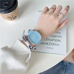 Trendy Multicolored Square Watch with PU Strap (Blue)