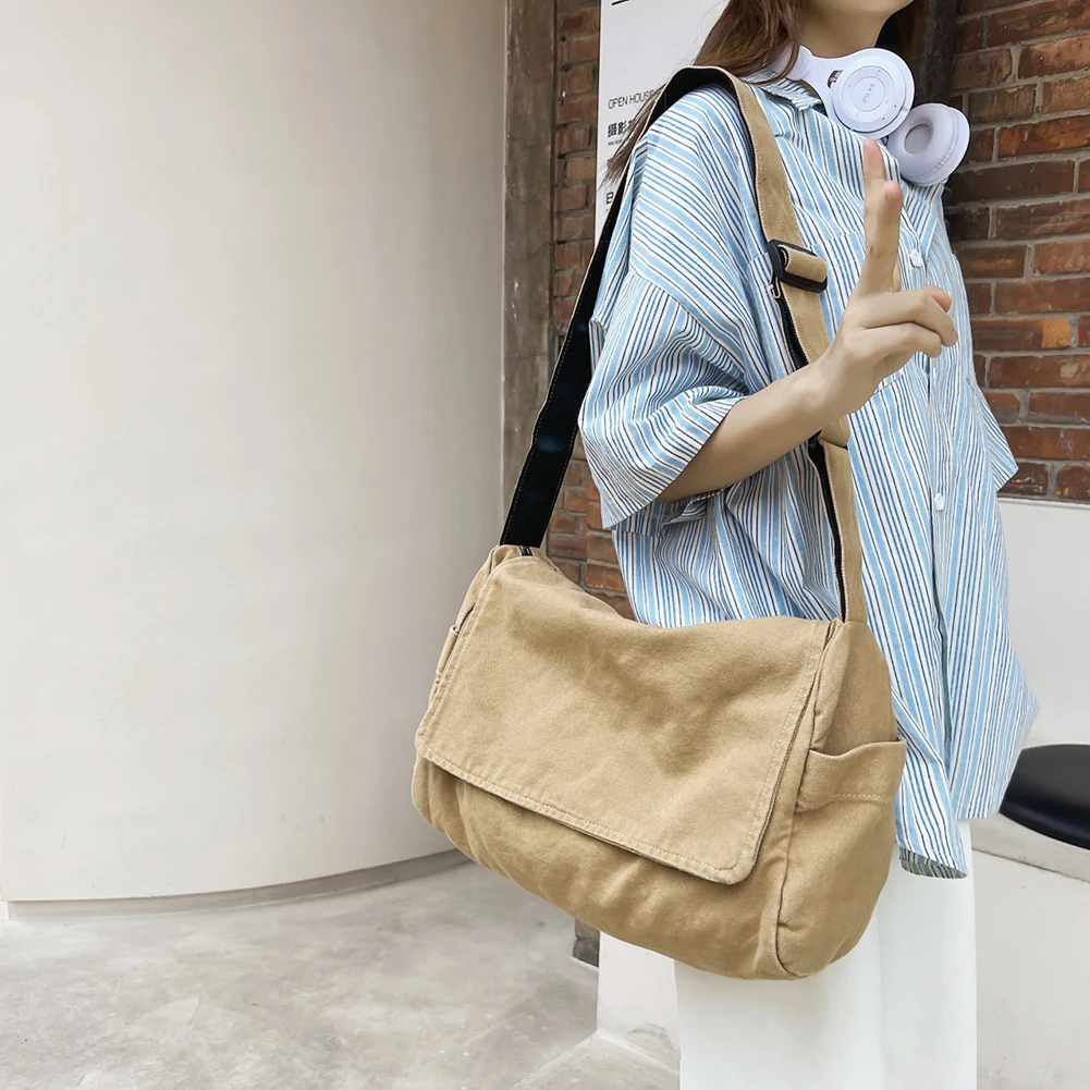 Washed Canvas Women Shoulder Bag Large Capacity Retro Messenger