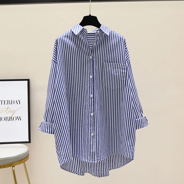 Hikigawa Chic Fashion Women Tops Turn Down Collar Long Sleeve Striped  Casual Shirts Korean Versatile Female Blouses Blusas Mujer