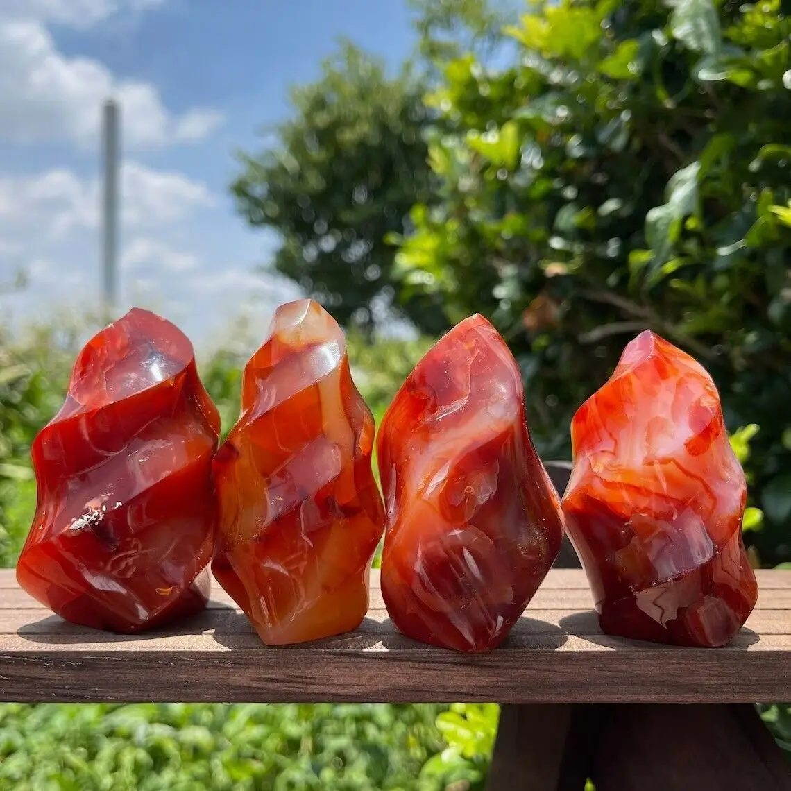 1pcNatural Red Carnelian Agate Crystal Flame Point Carved Healing