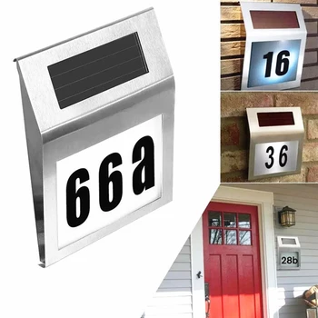 House Number Wall Lamp Solar LED Light Outdoor Waterproof Garden House Address Number Sign Door Plate Home Decoration Wall Light 2