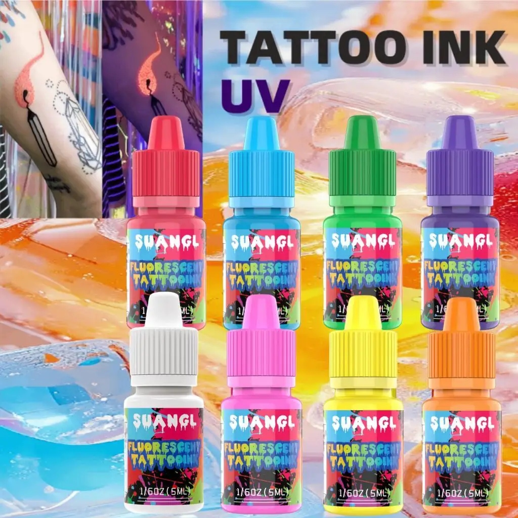 8pcs Luminous Temporary Tattoo Ink-Long Lasting, UV Reactive Pigments For Vibrant Body Art
