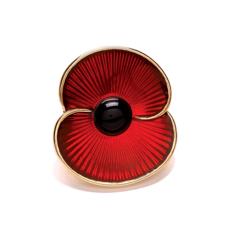 

Poppy Collection Red Enamel Poppy Brooch Pins Both Silver and Gold Available