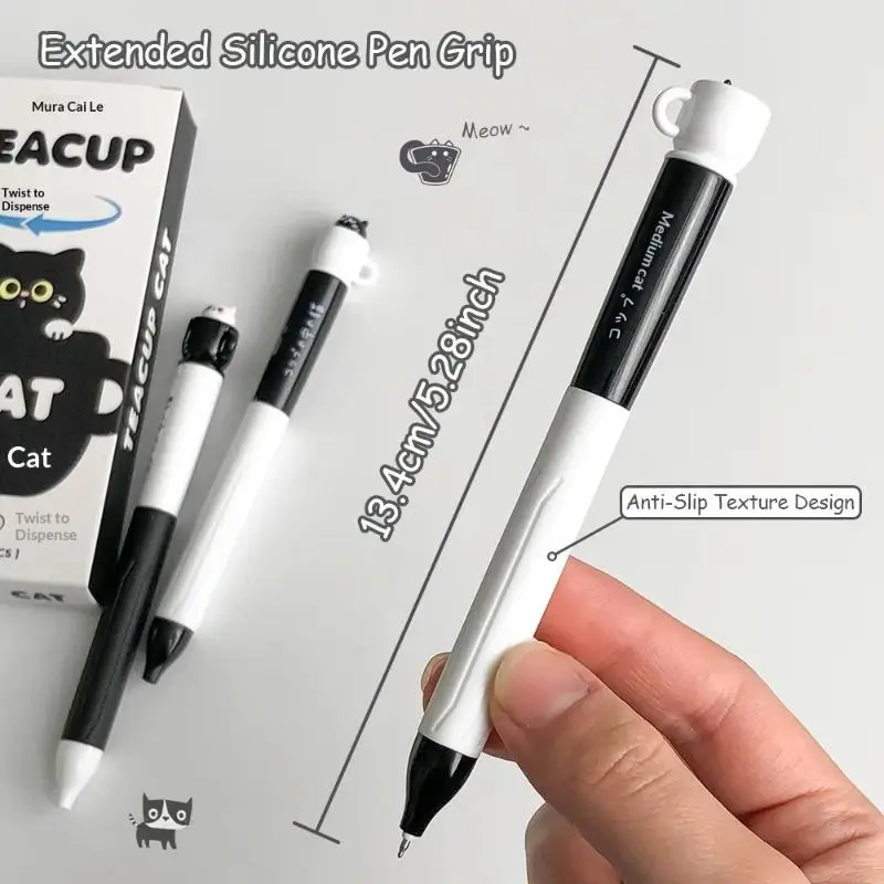 1/4개입 랜덤 귀여운 티컵 고양이 젤 펜 0.5mm 재미있는 동물 퀵 드라이 펜 창의적인 회전 고양이 포켓 펜 학교 및 사무실용