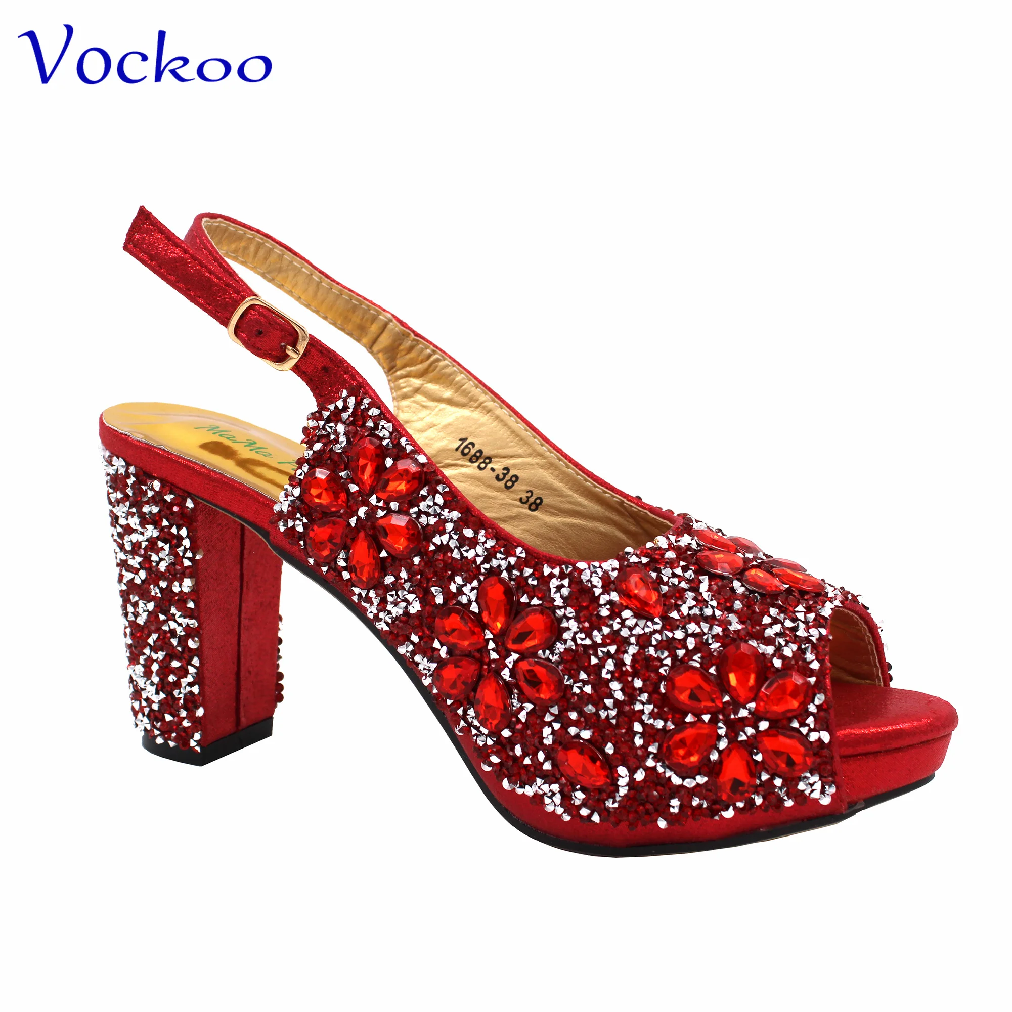 African Style Shoes and Bag in Red Color Peep Toe Sandals with Shinning Crystal 2024 Specials Design Sexy Women for Party