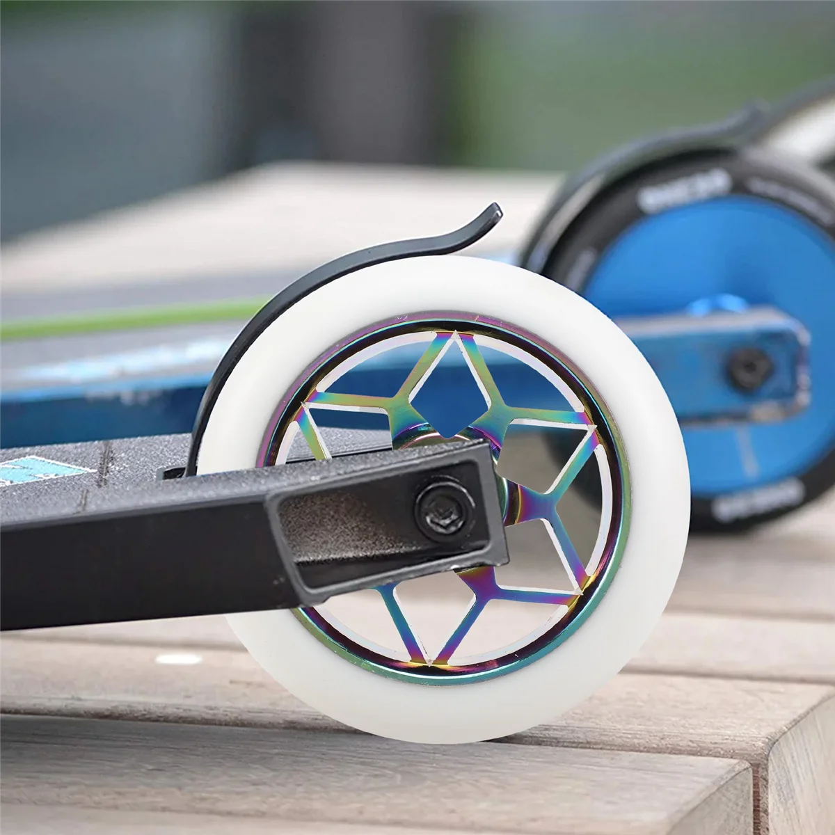 2 Pcs Scooter Accessories 110mm Scooter Wheels Colorful Pu Wheels Thick Stunt Car with Bearings(White)