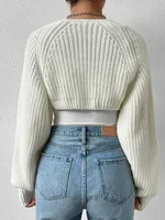 Women's Open Front Cropped Ribbed Knit Shrug Sweater