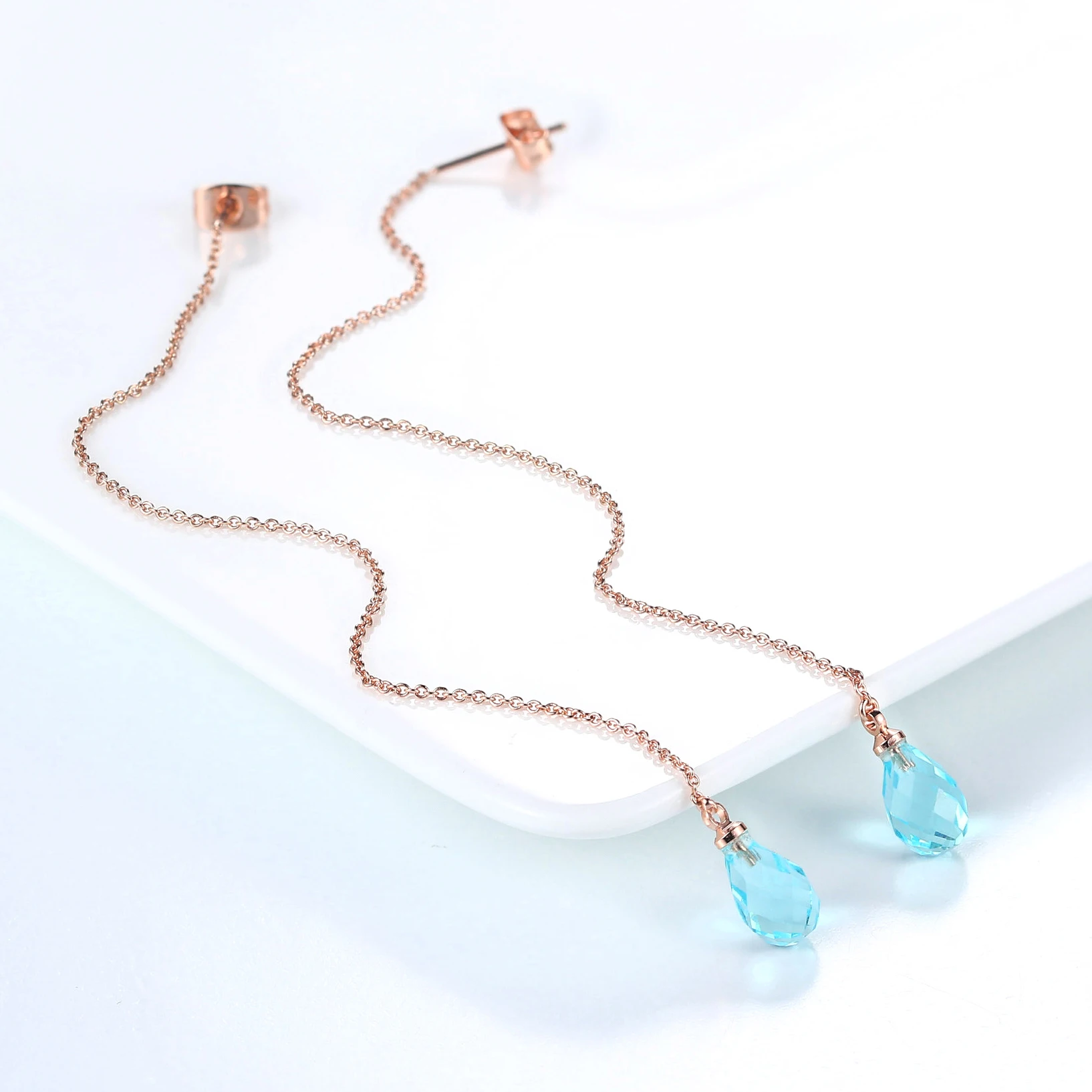 Long Drop Ear Line Hanging Earrings For Women Rose Gold Color Zirconia Crystal Threader Earing Ear Piercing Accessories Jewelry