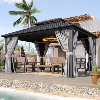 Hardtop Gazebo 10x12, Aluminum Frame Canopy with Double Galvanized Steel Roof, Outdoor Gazebo with Breathable 1
