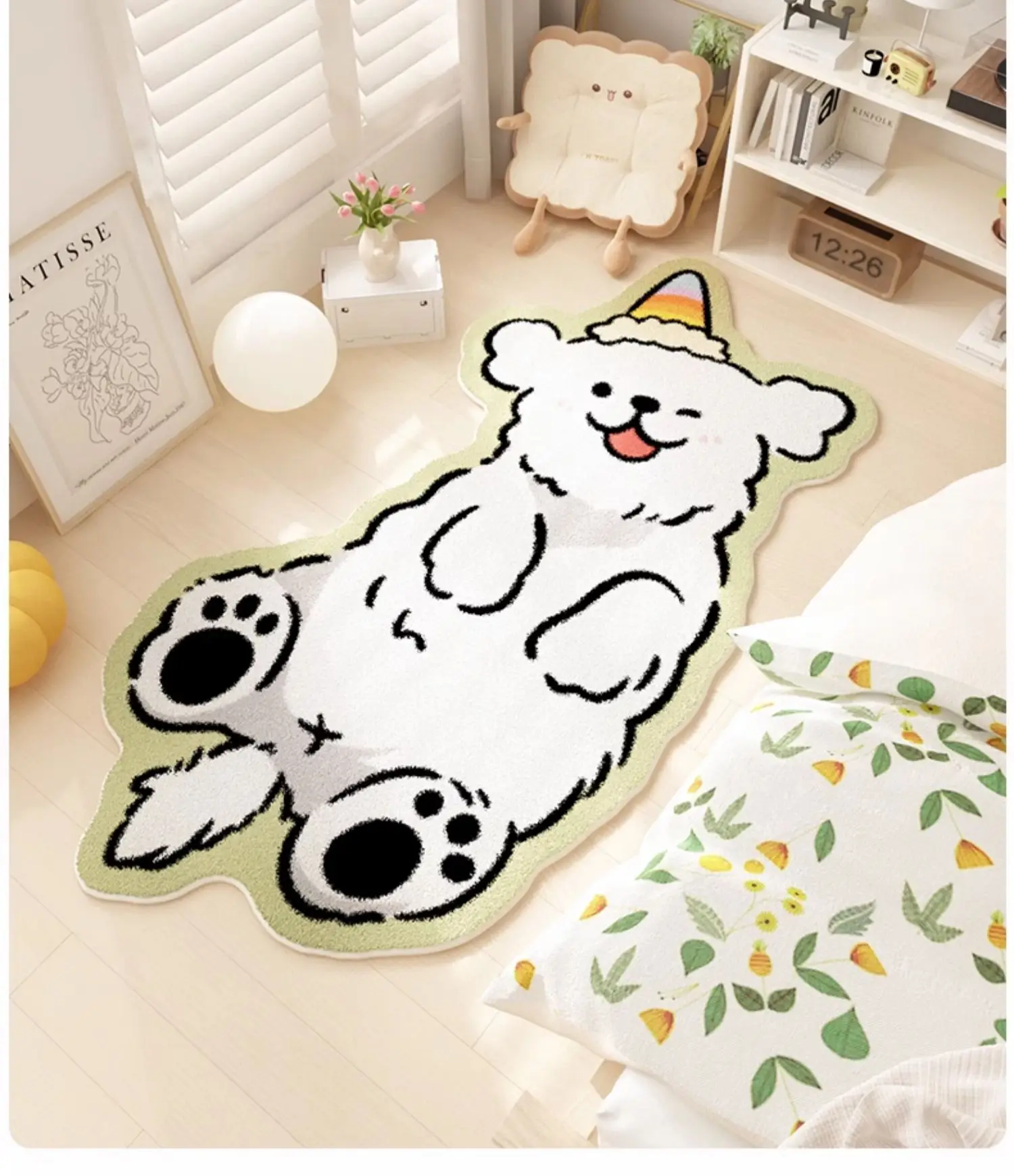VIKAMA Cartoon Shape Imitation Cashmere Carpet Cute Dog Bed Blanket Living Room Children's Room Winter Plush Bedroom Floor Mat