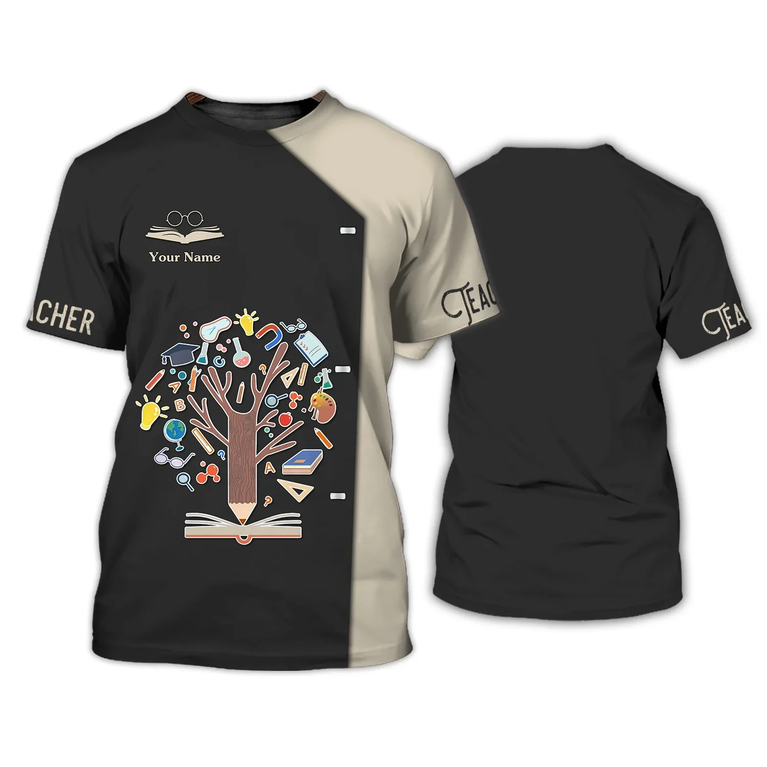 2025, Sommermode, Herren-T-Shirt, Lehrer, personalisierbar, 3D-gedruckt, Unisex-T-Shirt, Wissen, Baum, Bleistift, Bücher, Muster, T-Shirt DW184 – Detail 17
