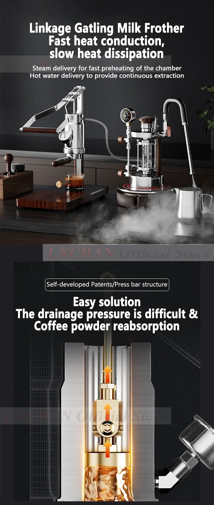 HomeWise HPEM-2 Hand Press Coffee Maker With PID Temperature Control 9 Bar Constant/Variable Pressure Lever Espresso Coffee NEW 5