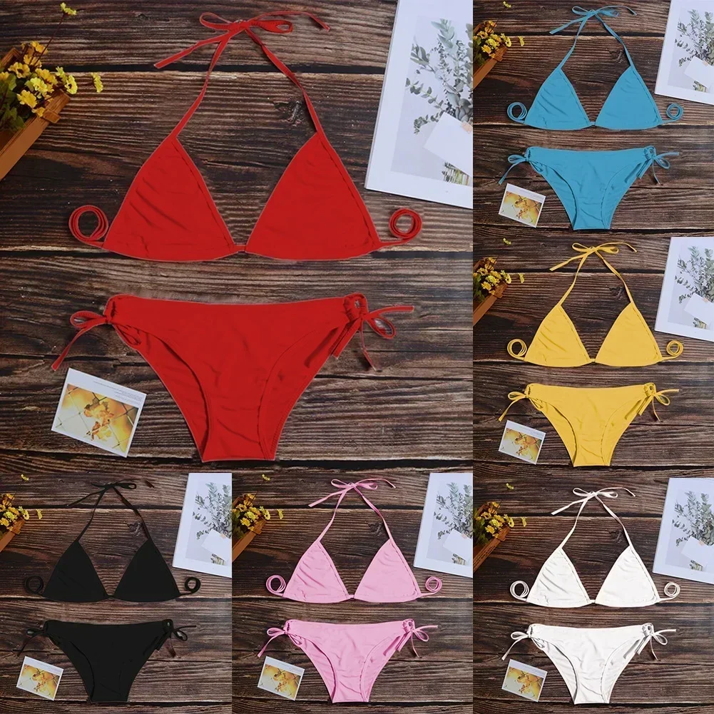 Sexy Women's Thong Bikini Set Two-piece Swimsuit Bandage Style Brazilian Breathable Solid Swimwear Summer bikini set women swimwear bikini swimsuit sexy underwear