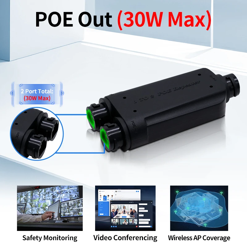 HORACO 2 Port Waterproof POE Repeater IP66 10/100Mbps 1 to 2 PoE Extender with IEEE802.3af/at 48V Outdoor for POE Switch Camera 6