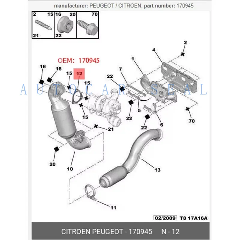 037653 170945 For Peugeot207 208 3008 308 408 5008 508 RCZ CitroenC3 C4 Picasso DS exhaust bracket sealing turbocharger gask