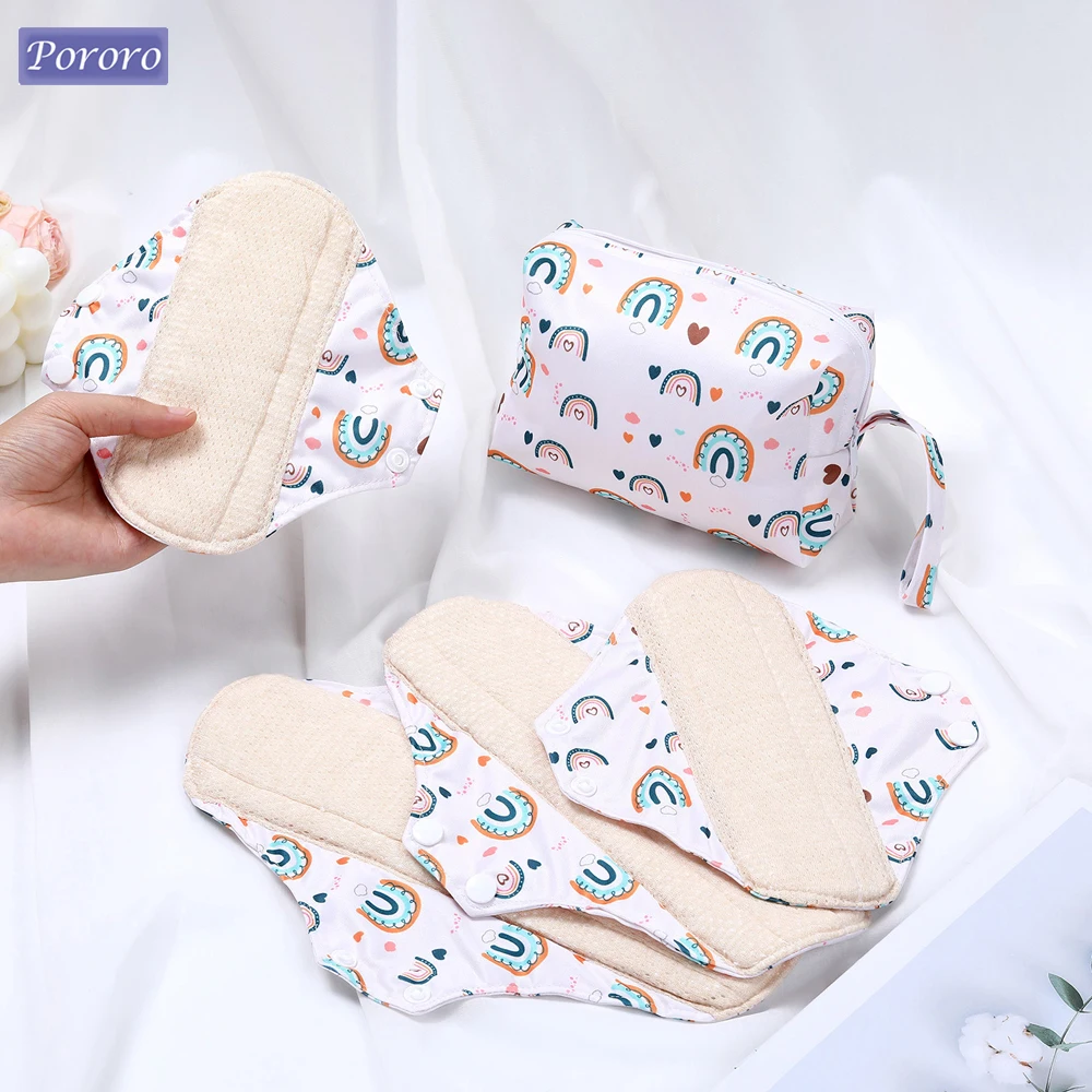 Reusable Sanitary Pads Washable Cotton Panty Liners Soft Cloth Menstrual Pads 4pcs with 1pc Mini Wet Bag sanitary pads