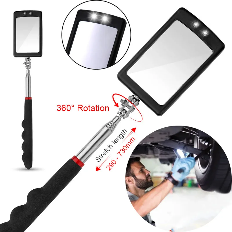 

Inspection Mirror with Led Lighting 360° Telescopic Detection Lens Square Retractable Car Engine Chassis Mechanic Repairing Tool