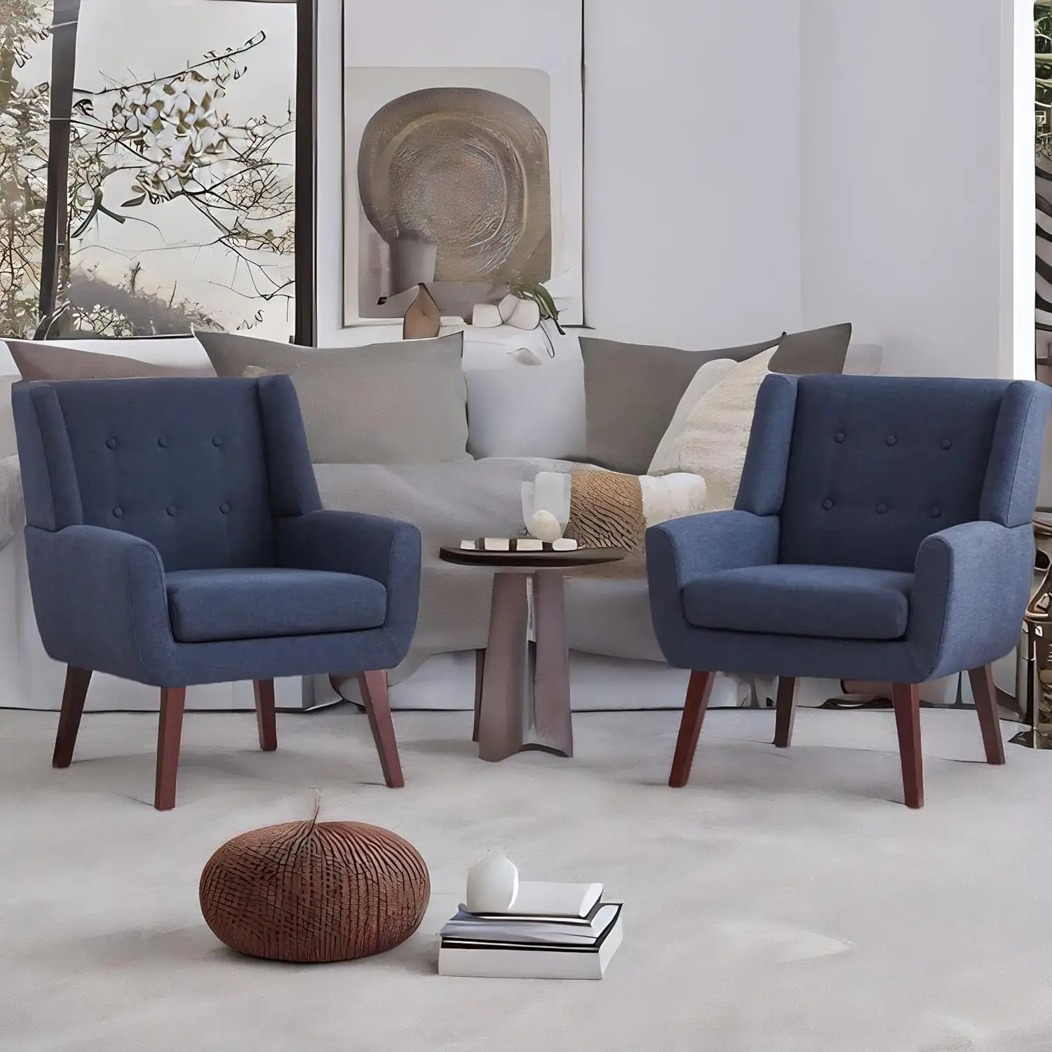 

Button-Tufted Accent Chairs Set of 2,Upholstered Reading Living Room Chair, Chair with Linen Fabric,Club Chair,Comfy Arm Chairs