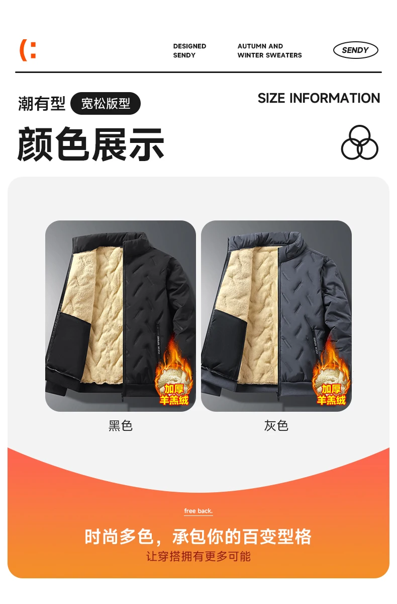 Description Picture 6 of itemMen's Thicken Parkas Fleece Warm Winter Jacket Cashmere Fleece Coat windproof Outdoor Cotton-Padded Male Windbreaker Outwear