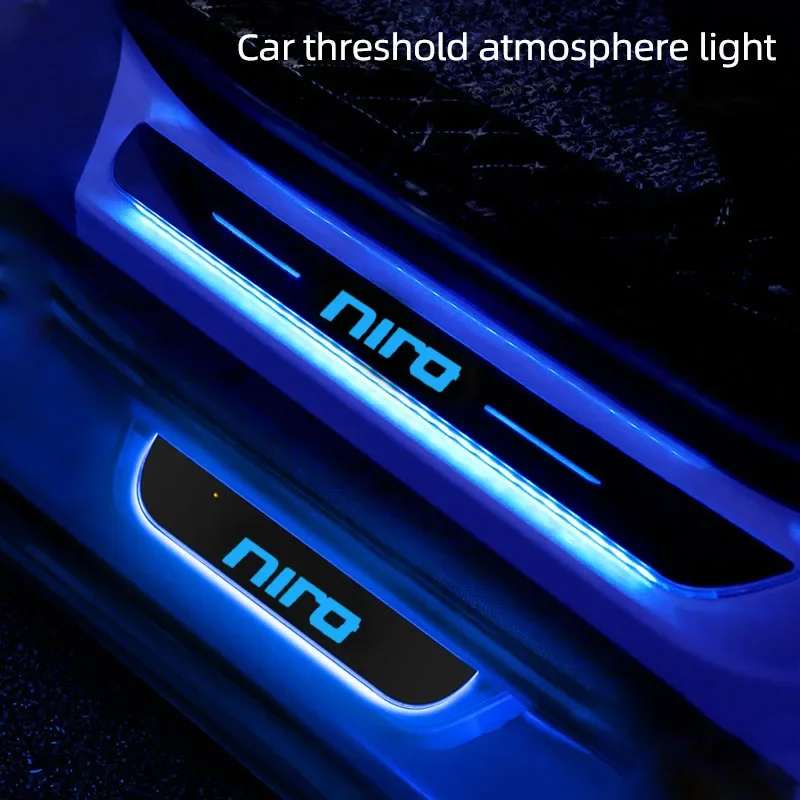 Alimentazione Usb Dinamica Per Kia Niro Logo K7 K3 Car Welcome Door Illuminato Davanzale Luci Led Pathway Scuff Pate Pedal Lamp Accessori