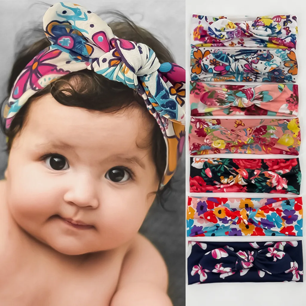 7pc Soft Nylon Elastic Baby Headband Bows Knotted Newborn Baby Girl