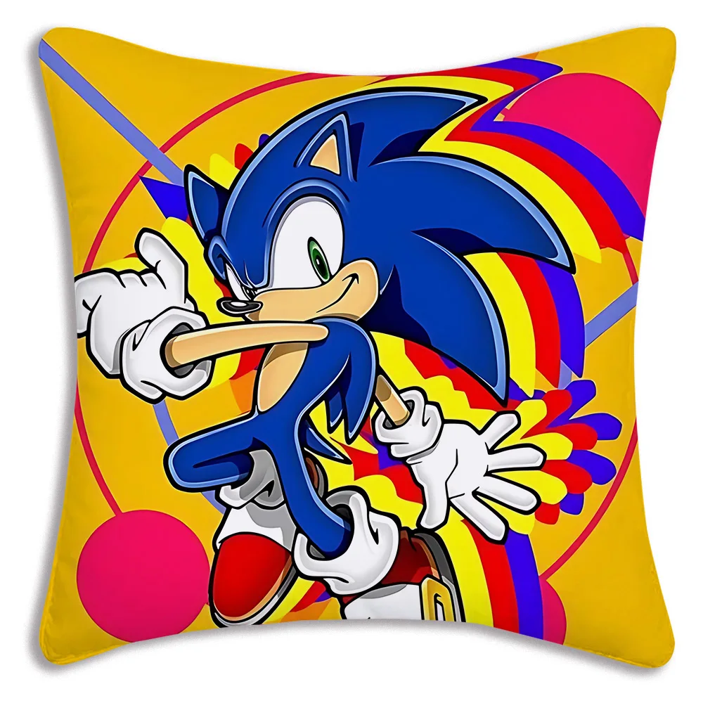 thumbnail image 1 of Funda de almohada de dibujos animados de anime S-Sonics Hedgehog, funda de cojín de felpa corta con estampado de doble cara para sofá decorativo de dibujos animados para el hogar, 1 of 5