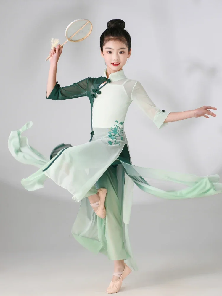 

Child Chinese Classic Yangko Dance Costume Girl National Fan Dance Dress Oriental Hanfu Folk Dancewear Umbrella Dancer Wear
