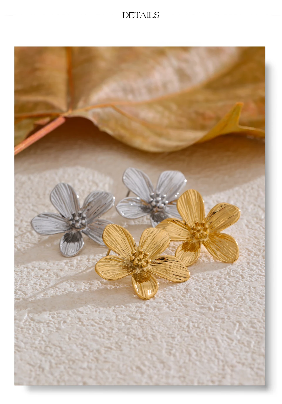 PoisedMe stainless steel flower stud earring – polished metal