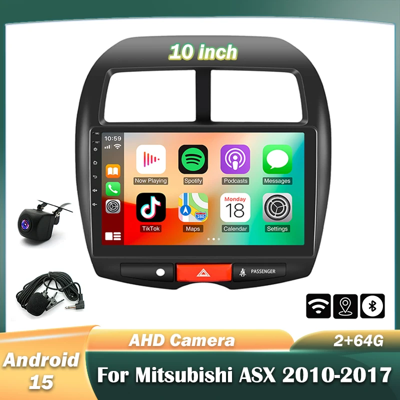 Estéreo para Auto de 10 Pulgadas con Android 15 y Navegación GPS para Mitsubishi ASX 2010-2017, CarPlay, Android Auto, 2+64G, SWC, Pantalla Dividida, Radio FM RDS 1