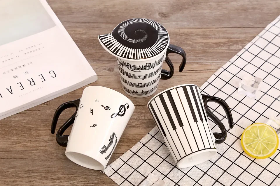 قدح قهوة سيراميك فاخر نقش بيانو