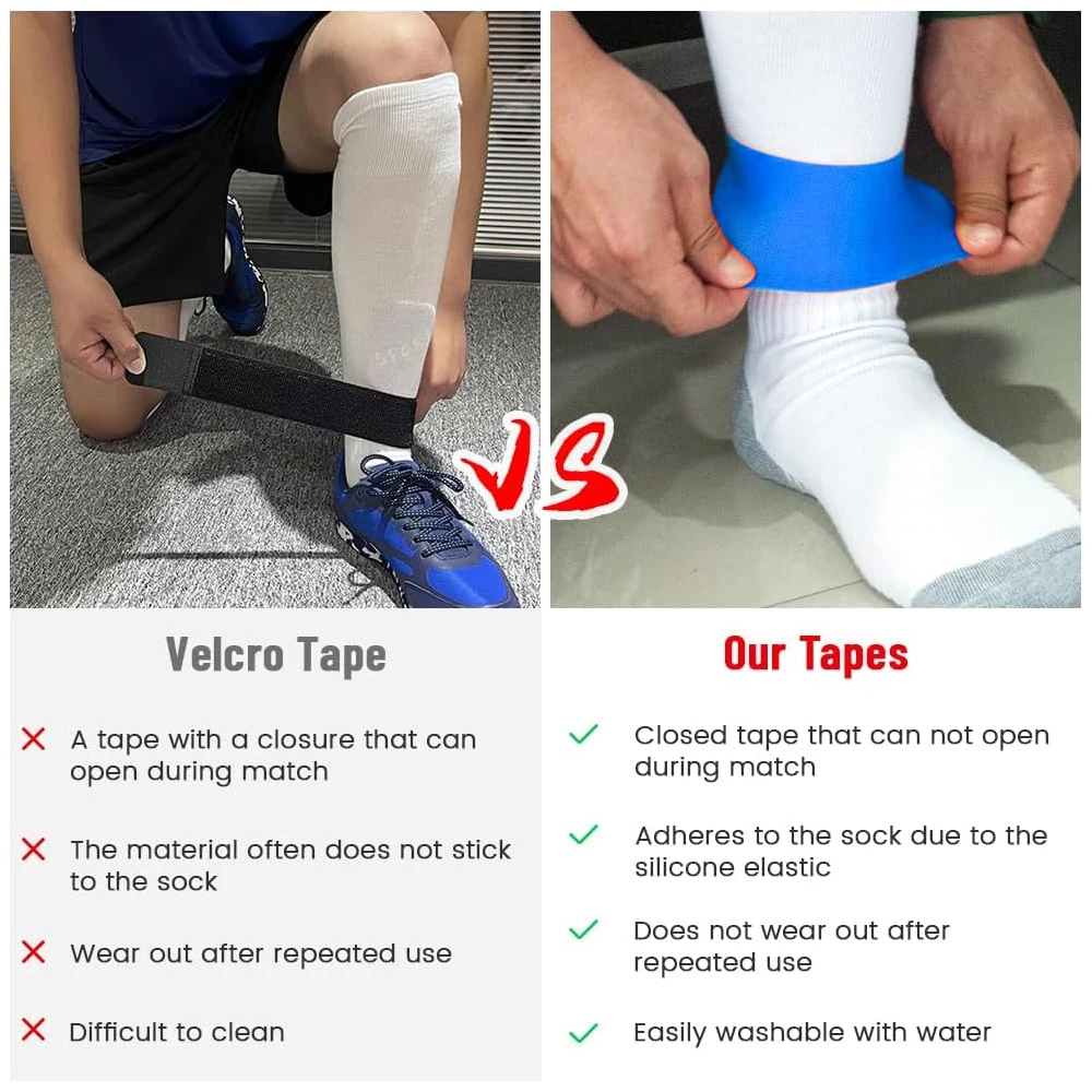 GOMOREON 1Pair Football Shin Guard Straps Silicone Soccer Leg Bands for Adults Kids Non-Slip Elastic for Gym Athletics