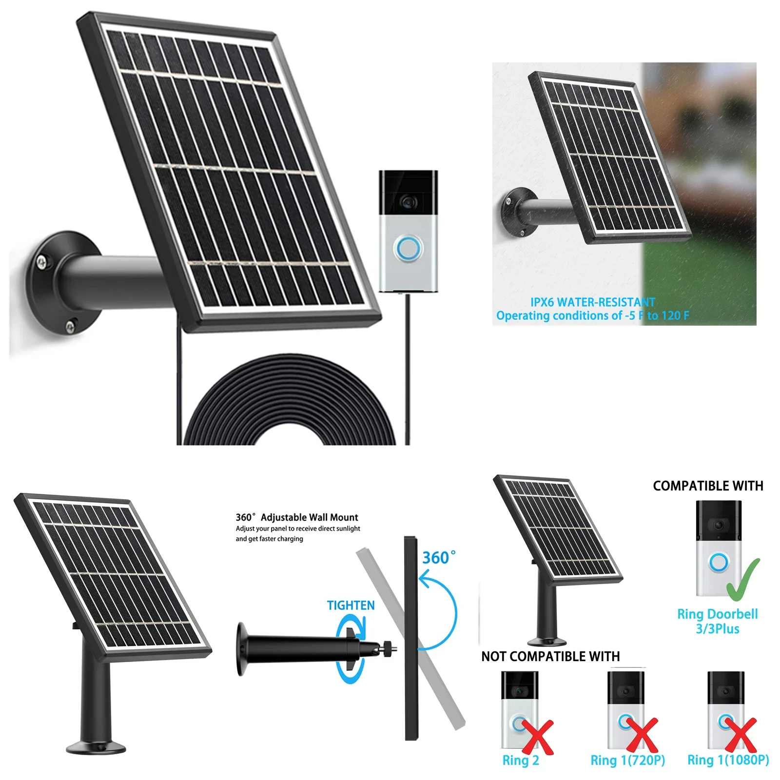 SolarPanelforRingVideoDoorbell33Plus35WOutputAluminumAlloy