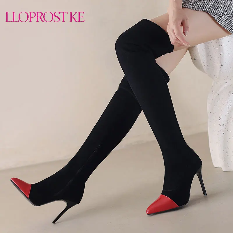 

Lloprost ke 2022 Lady Sexy Over The Knee Boots Thin High Heels Autumn Pointed Suede Shoes Woman Comfort Slim Stretch Botas Mujer