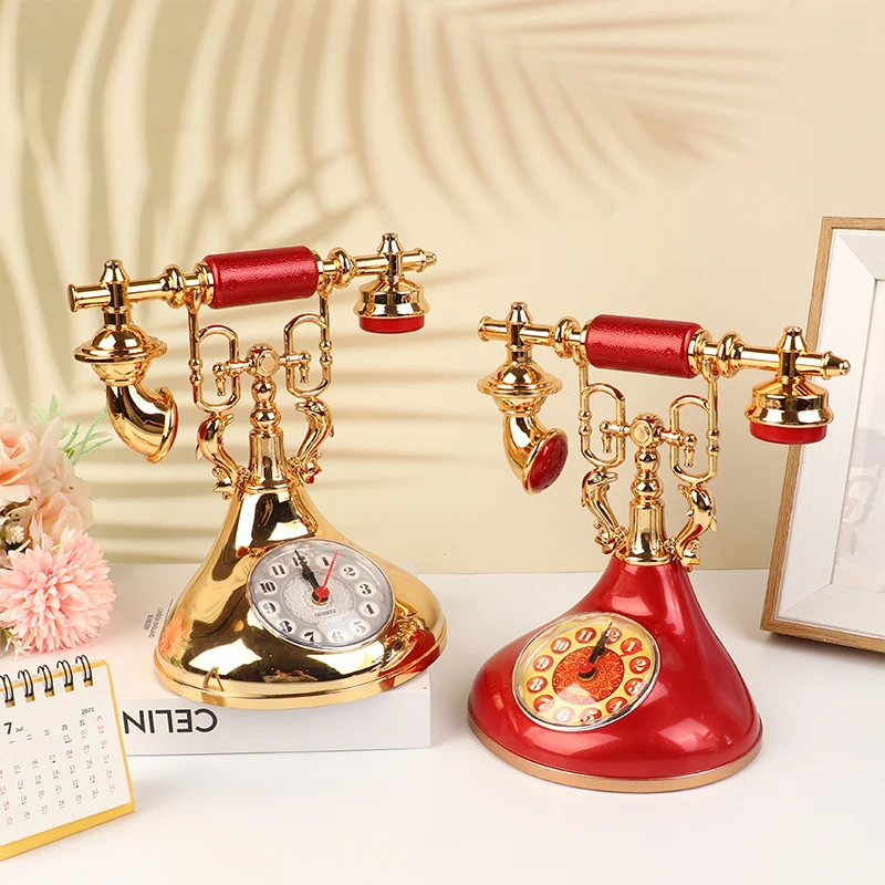 Retro Telephone Alarm Clock For Home Room Bedside Table Decoration
