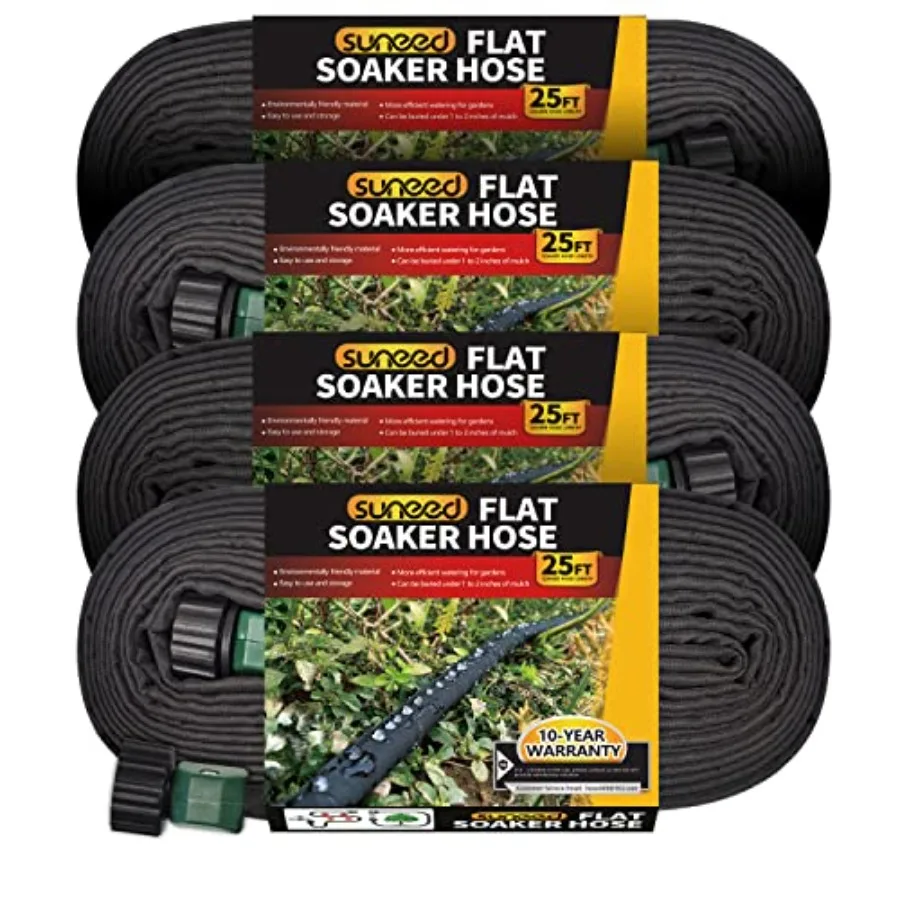 4 Pack Flat Soaker Hose 25FT for Garden Beds Lightweight Drip Soaker Hose 100 ft for Foundation Watering of Plants Garden Sprin