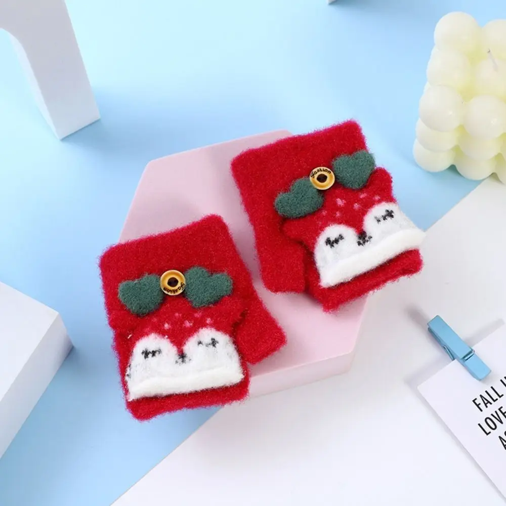 Winter Children Gloves Cute Flip Warm Mittens Fluffy Thick Boy Girl Cartoon Kids Half-finger 0-3Years Old Writing Soft Glove 4