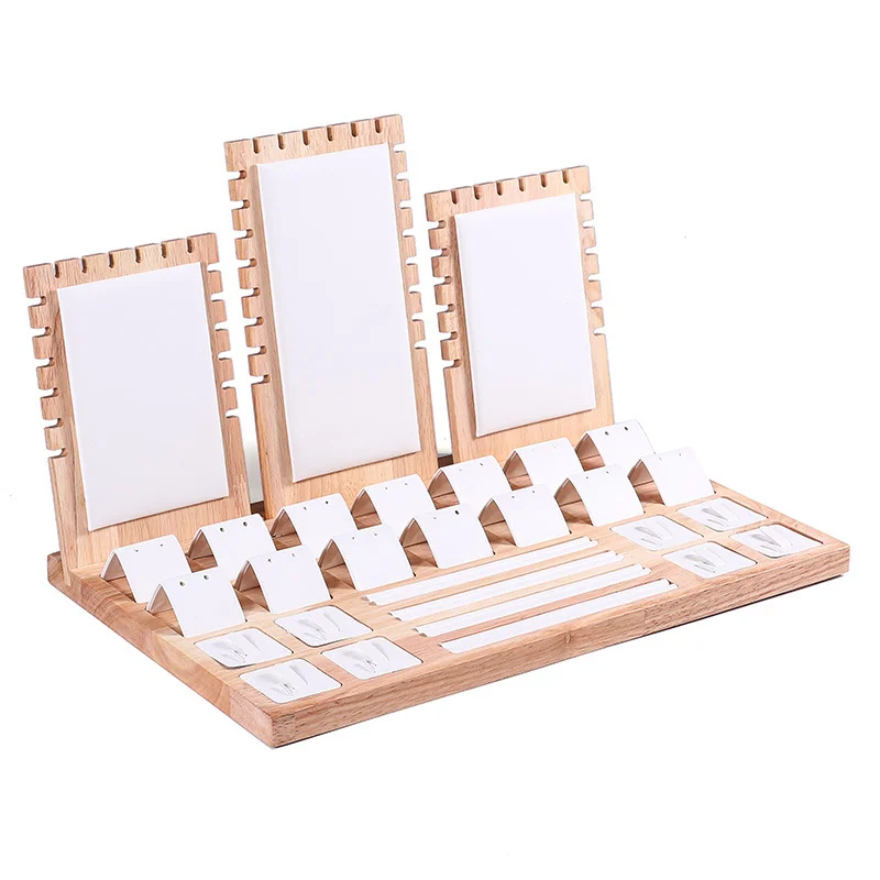 Jewelry Display Stand Bamboo Showcase Large Capacity Jewellery Storage Holder Ear Studs Necklace Bracelet Earring Organizer Tray