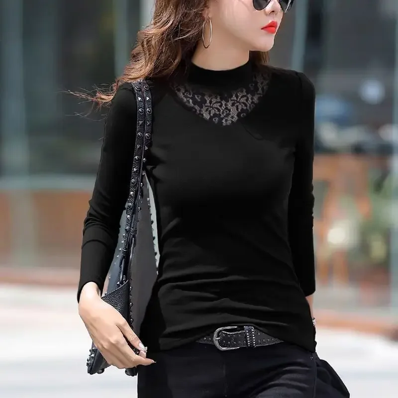 

Women T-shirt Autumn Winter Long Sleeve Half High Collar Soft Bottoming Shirt Quality Keep Warm Wear T376