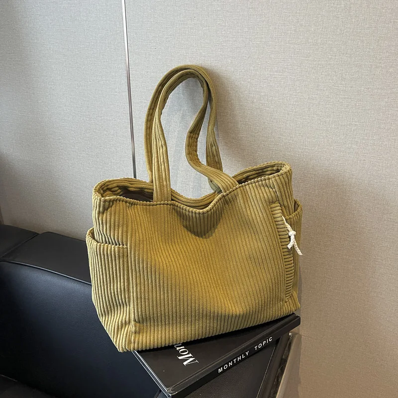 Autumn Winter Corduroy Tote Bag Korean Version Simple Handbag Women Large Capacity Versatile Casual Student Shoulder Bag Ita Bag