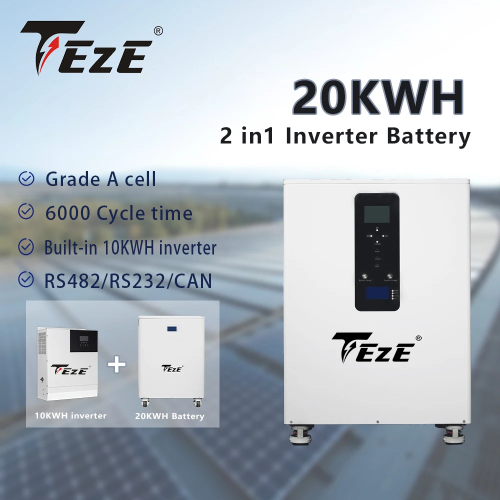 

TEZE 20KWH все-в-одном 51,2 V 400Ah LiFePO4 аккумулятор с BMS инвертором 6000 + цикл 15KWH 20KWH Powerwall для домашней солнечной системы