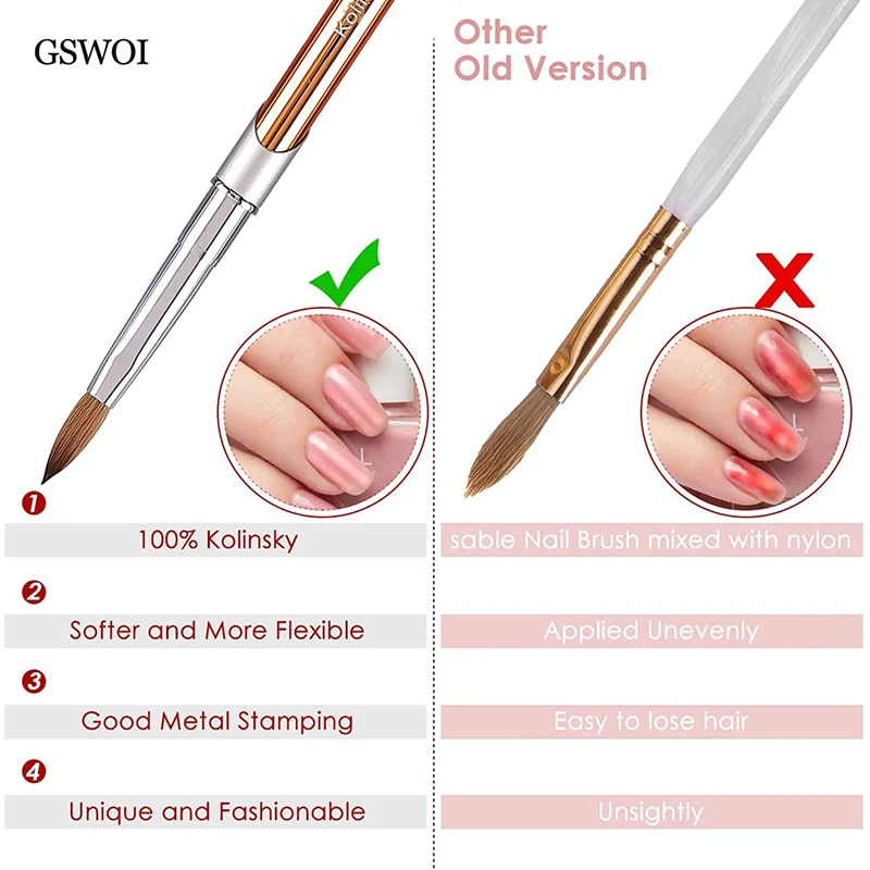 100% Kolinsky Acrylic Nail Brush GSWOI Acrylic Brushes for Nails