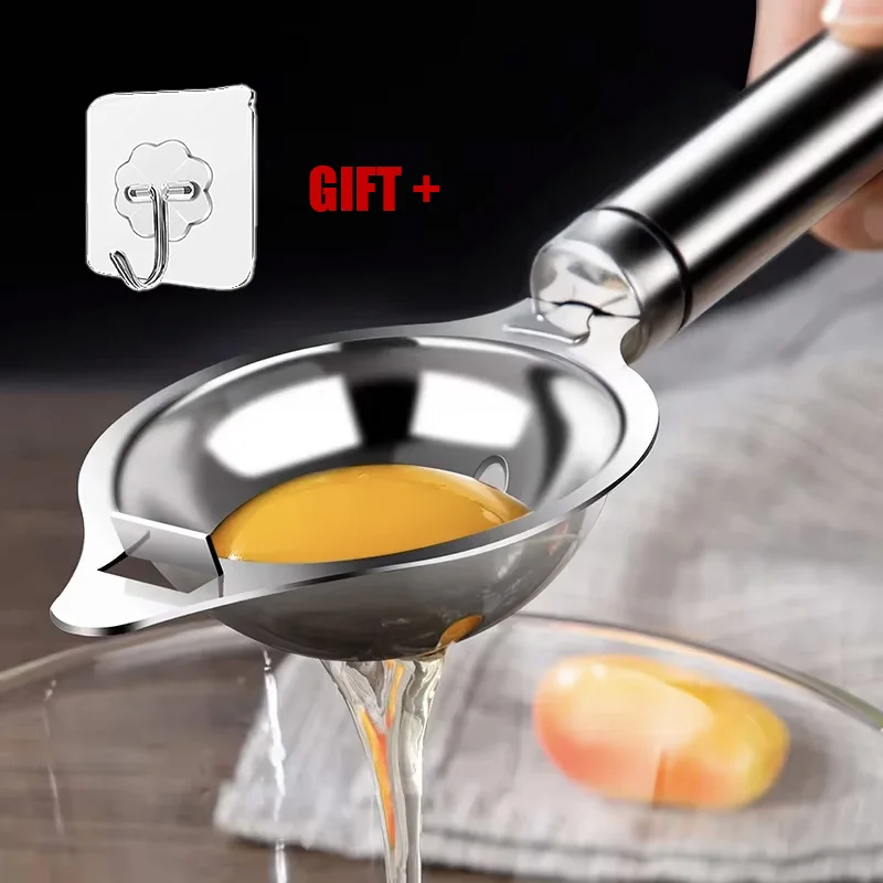 Stainless Steel Egg Separator Spoon Divider - Kitchen Tool for Separating Egg Yolk from White, Baking Utensil with Filter Design