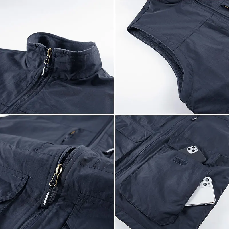 Men Hiking Vest Outdoor Waterproof Double-Sided Mountaineering Work Fleece Warm Thickened Fishing Hunting Sleeveless Jacket